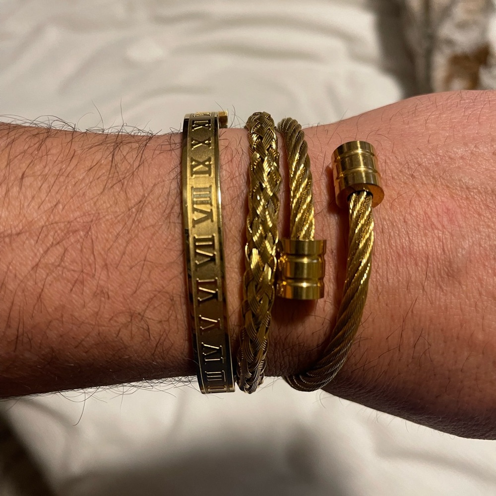 3 Gold-Tone Cuff Bracelets - Men's Accessory